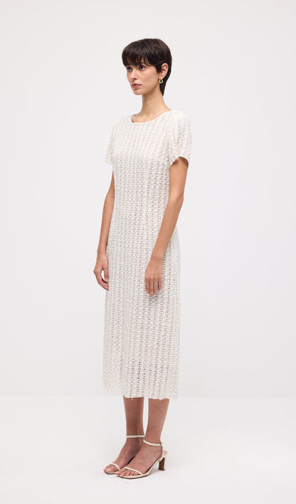 Short Sleeve Crochet Midi Dress