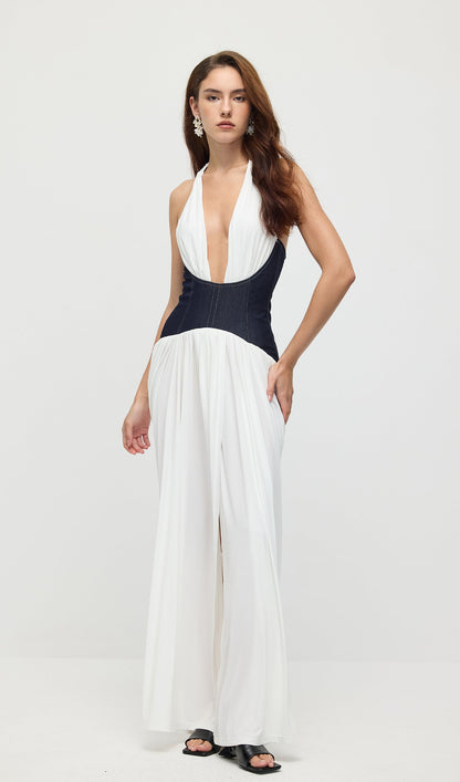 Draped Plunge Gown With Corset Waist
