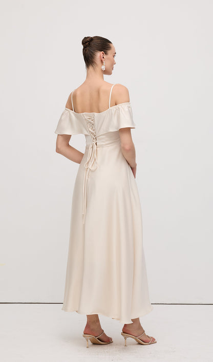 Ruffle Satin Midi Dress