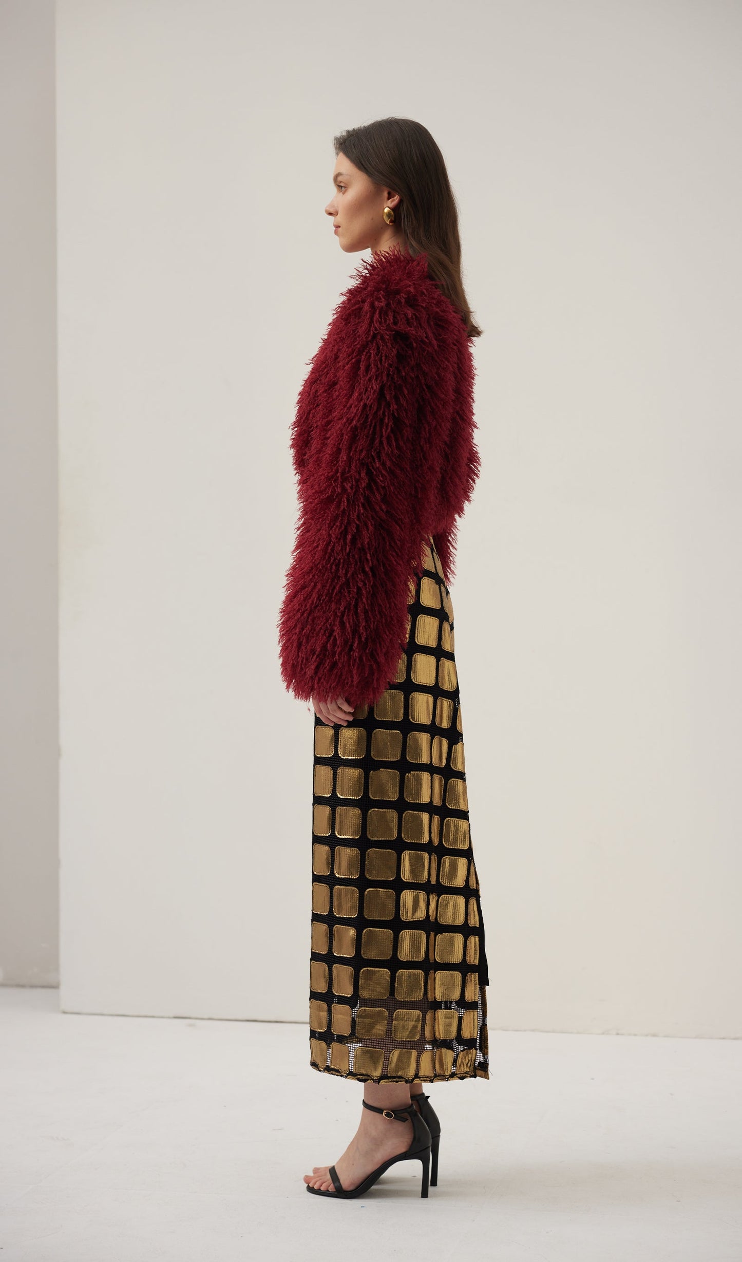 Faux Fur Jacket In Burgundy Coat