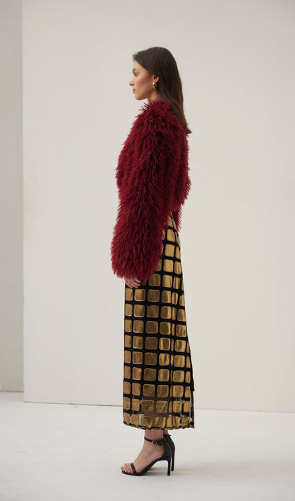 Faux Fur Jacket In Burgundy Coat