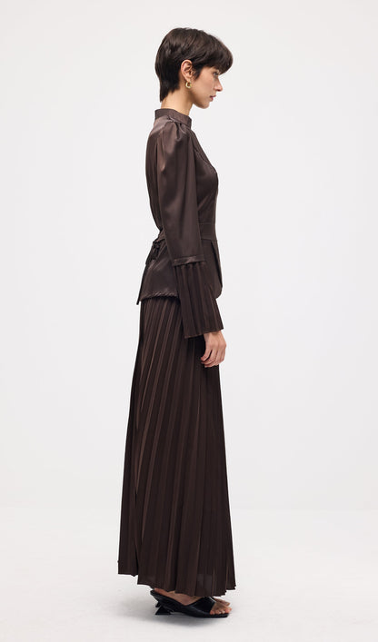 Solid Pleated Peplum Two Piece Set Maxi Skirt