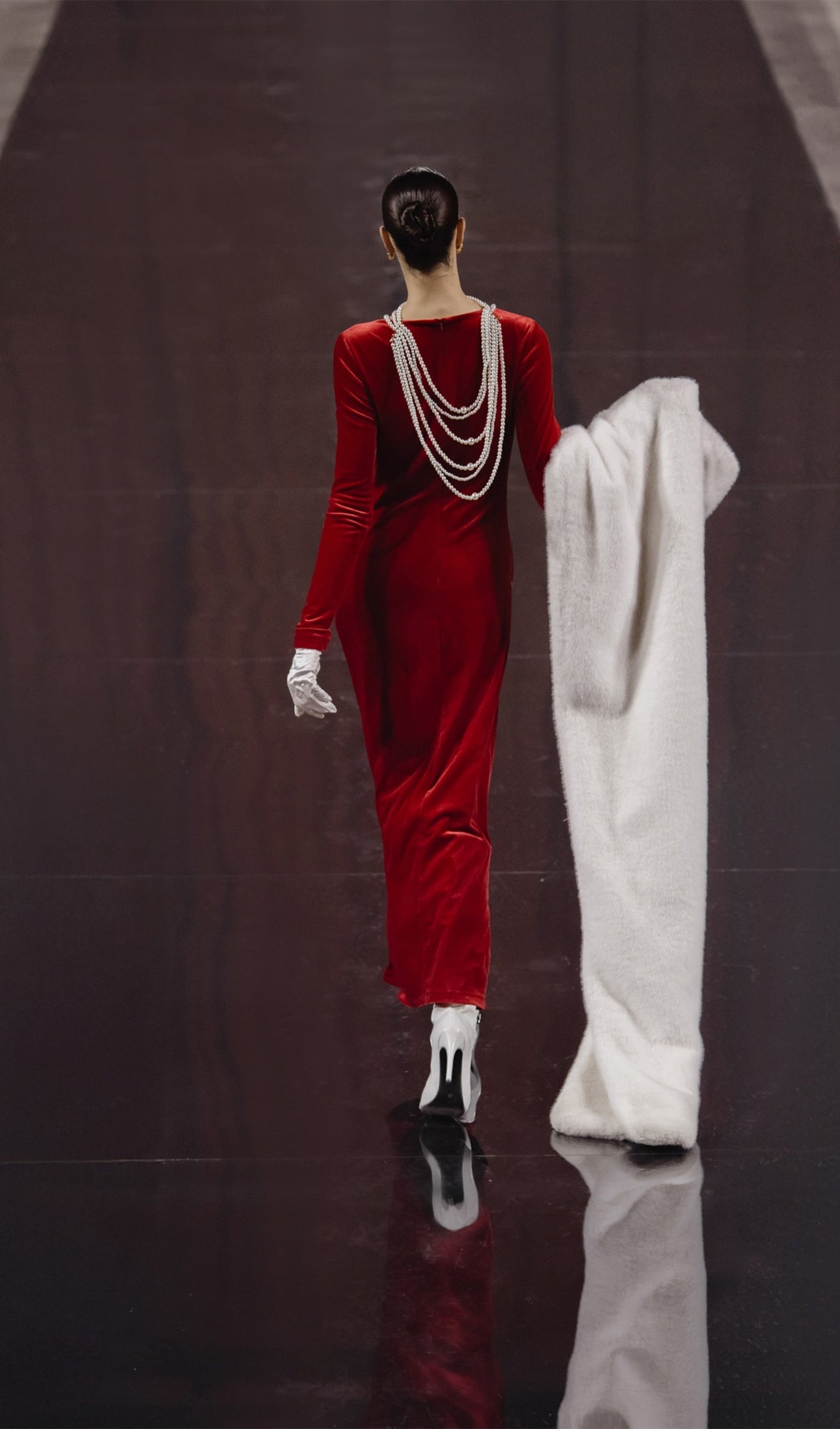 Long Sleeved Gathers  Maxi Dress Red