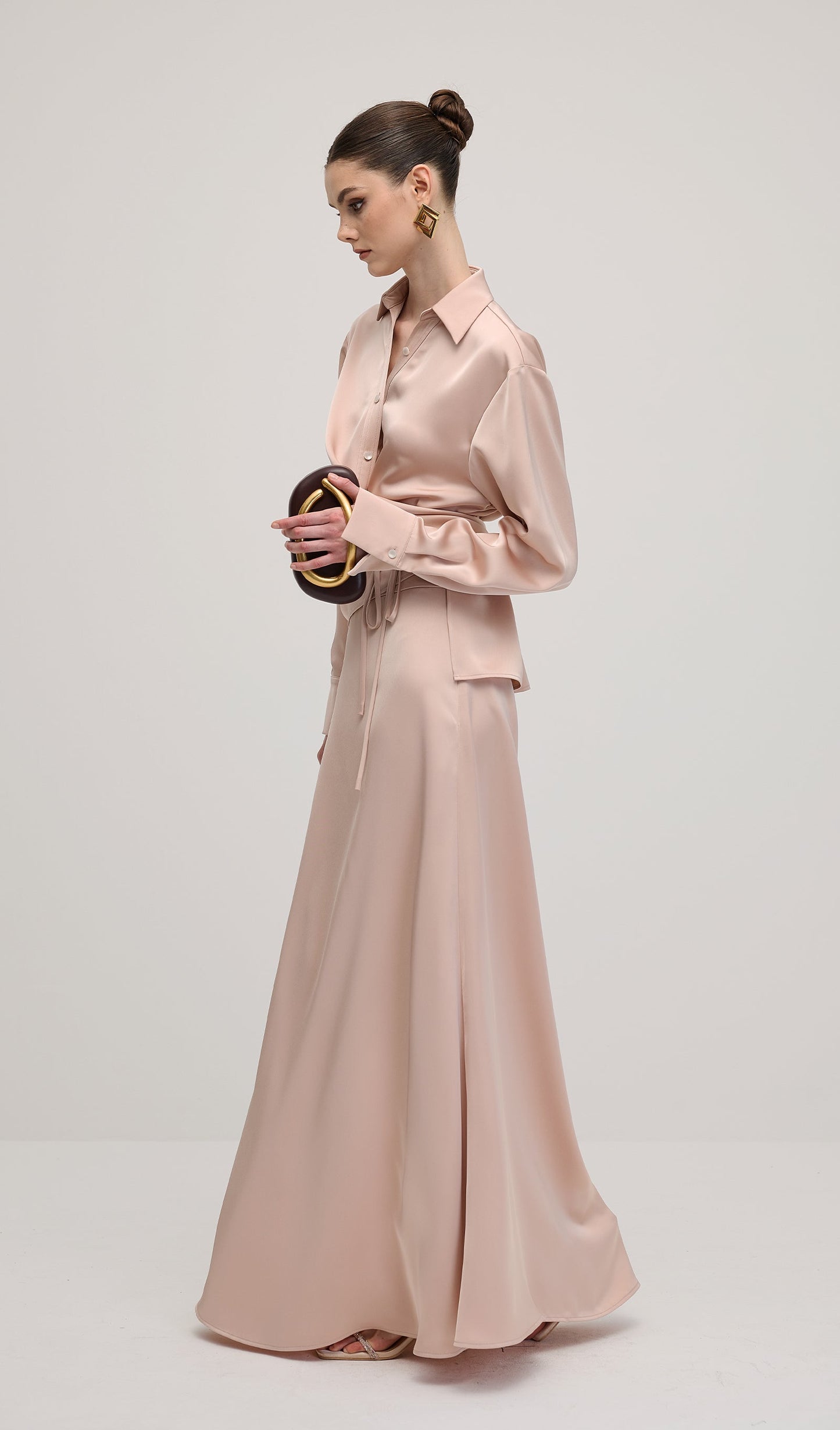 Solid Satin Shirt Maxi Dress Sets
