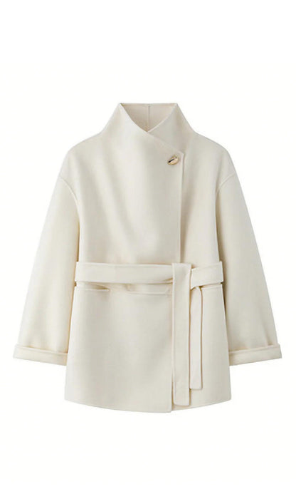 Asymmetrical Woo Cashmere Belted Coat