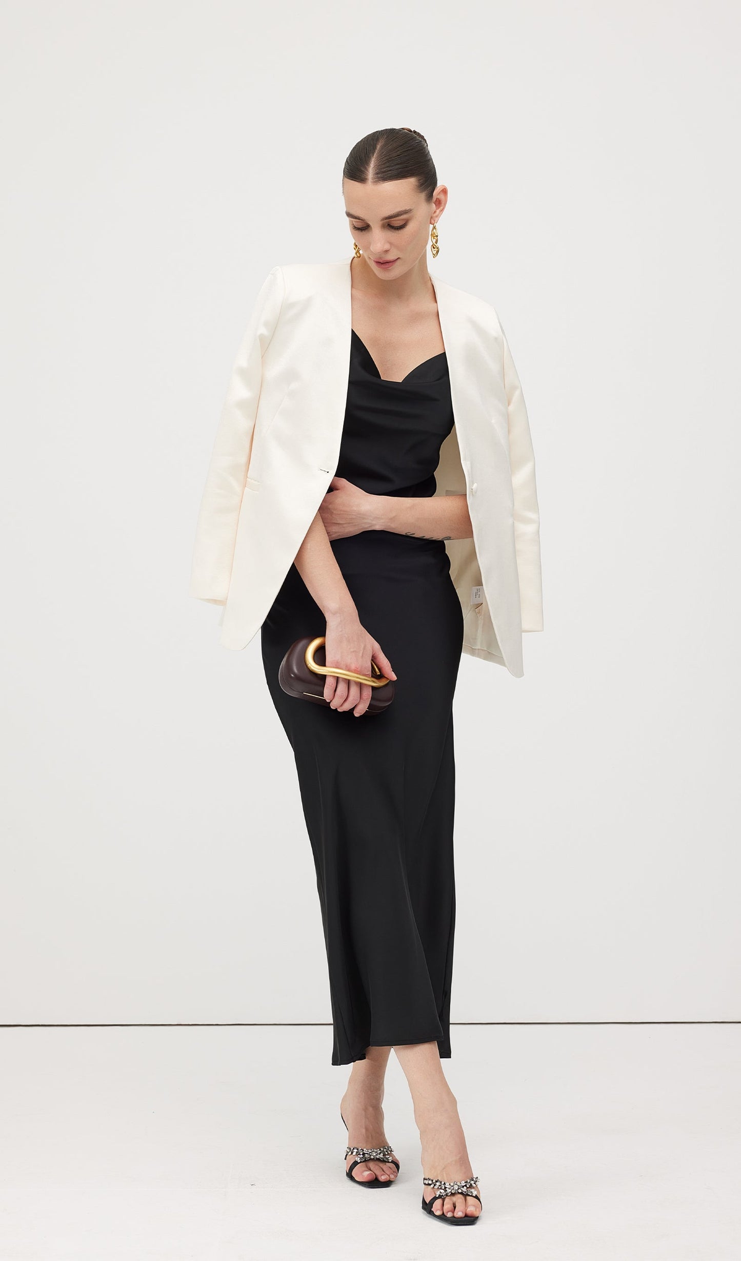 Swing Neck Satin Slip Midi Dress