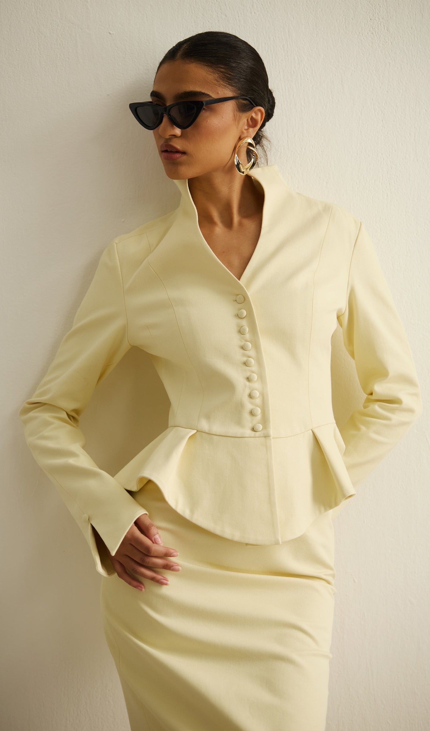 Peplum Jacket & Slit Midi Skirt Set