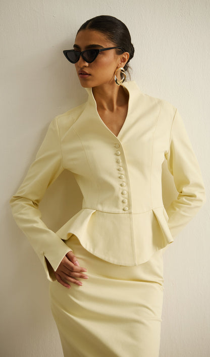 Peplum Jacket & Slit Midi Skirt Set