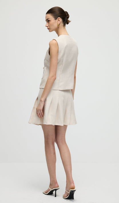 Round Neck Button Vest & Skirt Set