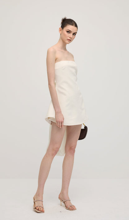 Off Shoulder Ribbon Mini Dress In White