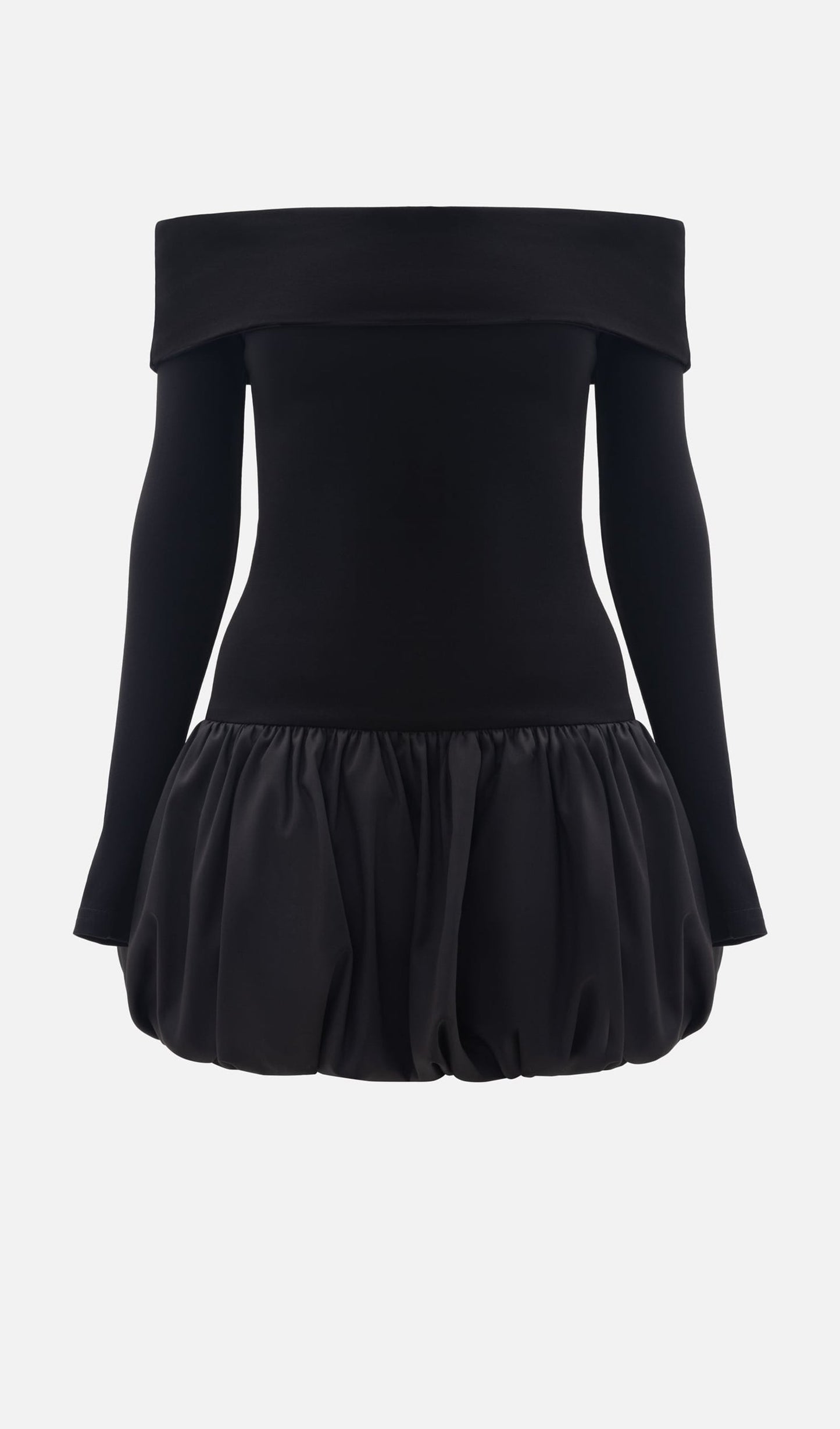 Open Shoulders Balloon Mini Dress-Black