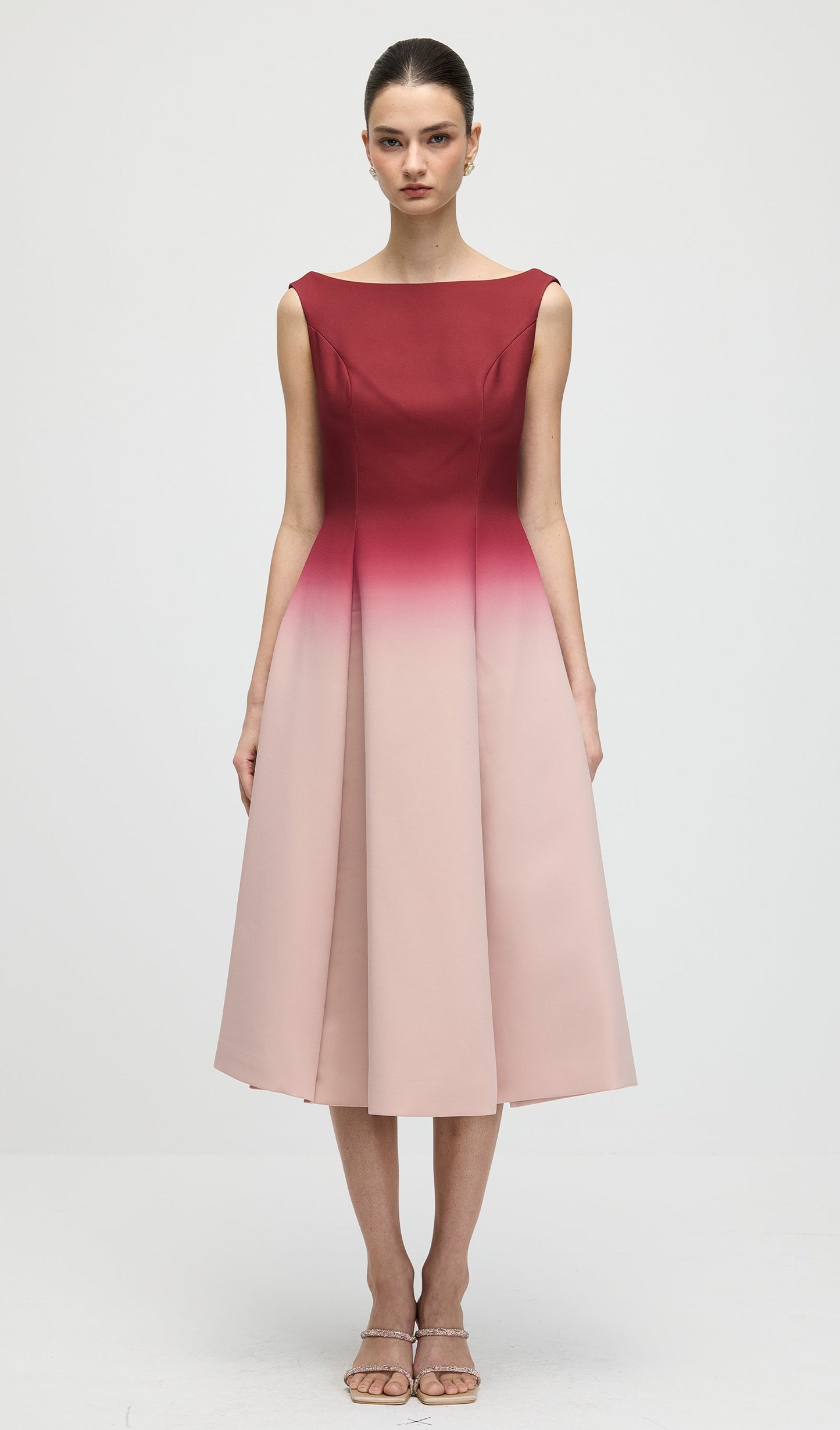 A Line Ombre Wine Midi Dress