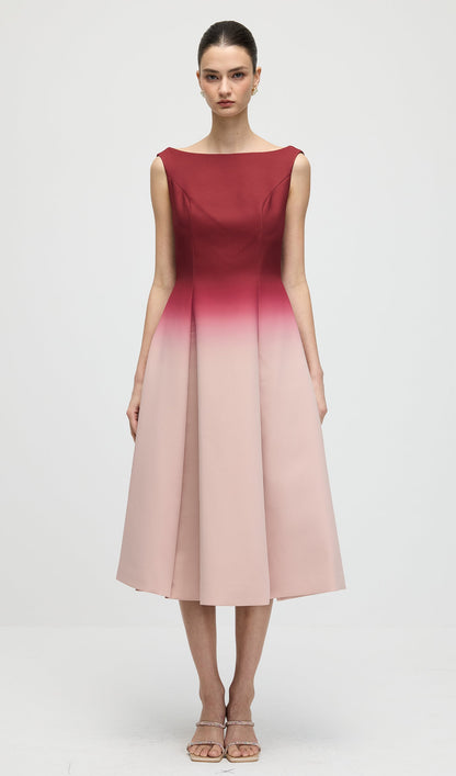 A Line Ombre Wine Midi Dress
