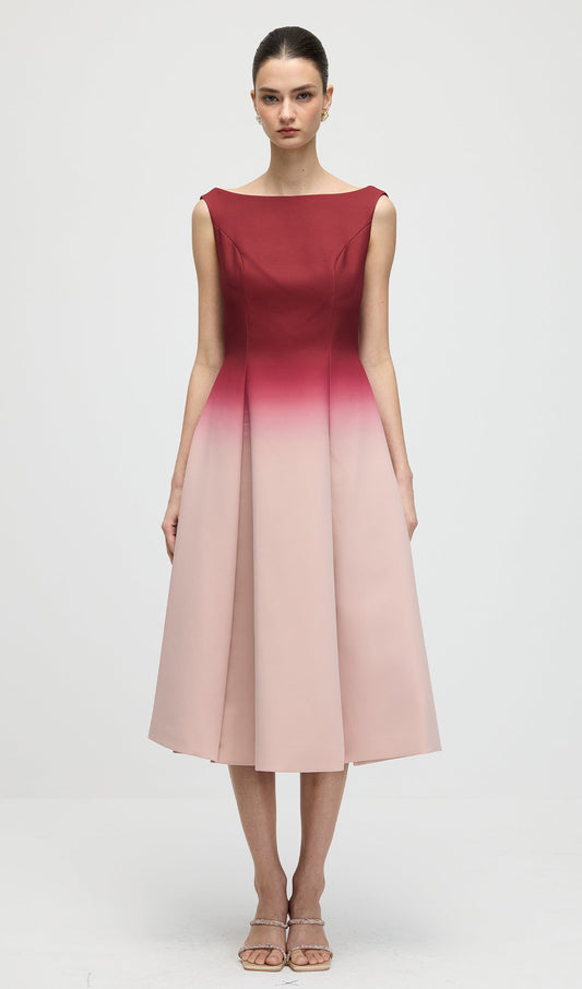 A Line Ombre Wine Midi Dress