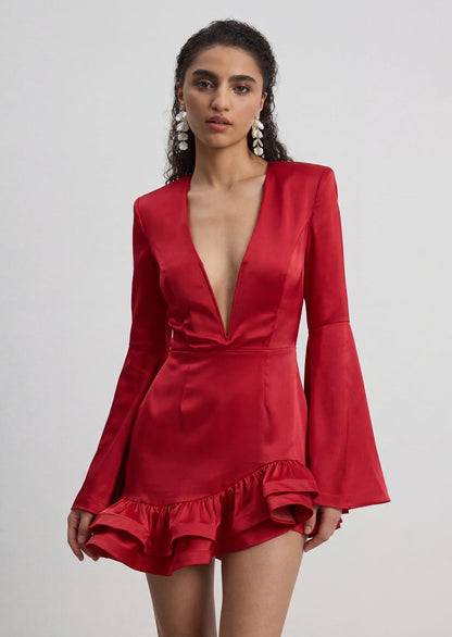 Alisia Ruffled Mini Dress In Red