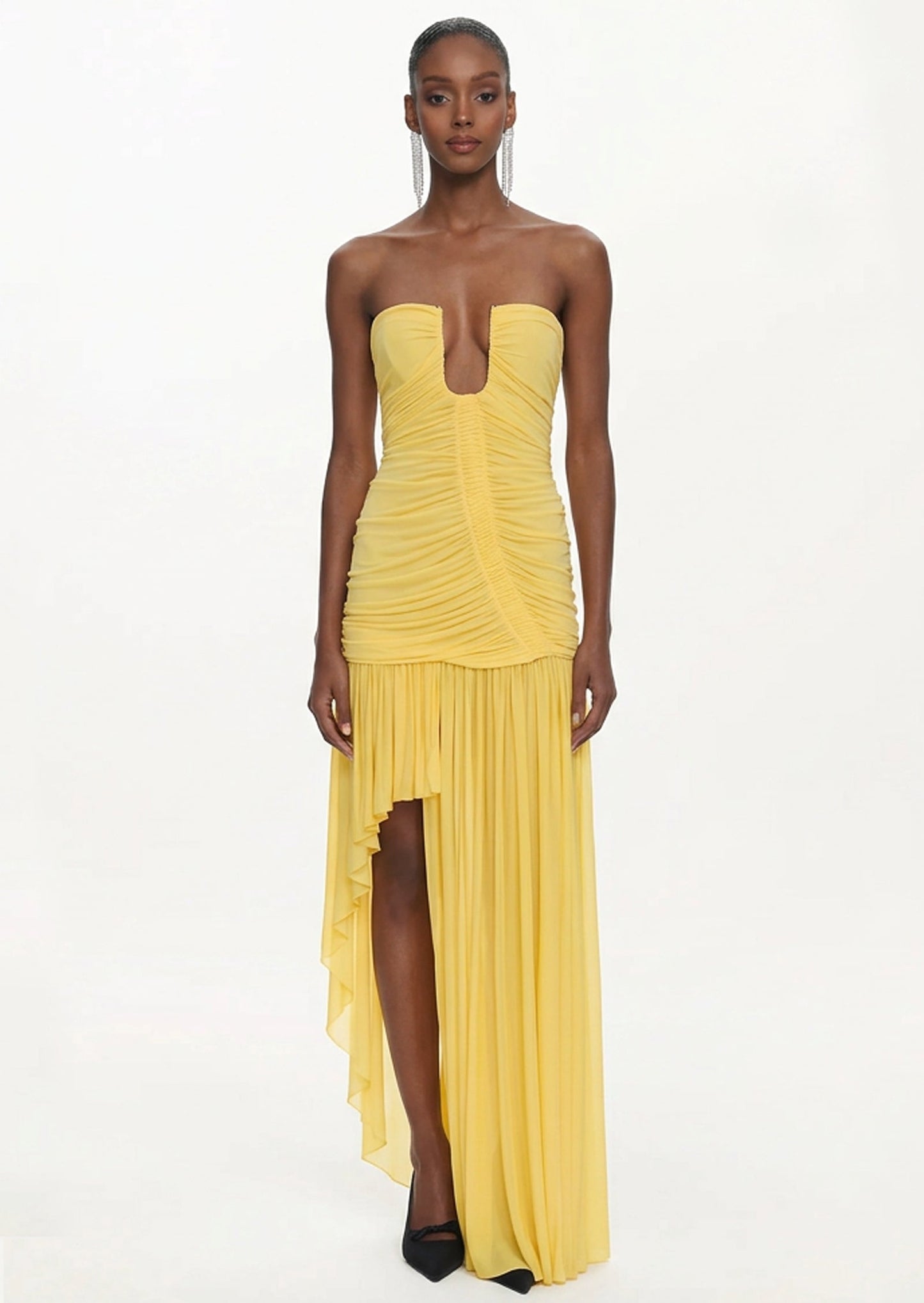Arced Orion Strapless Maxi Dress In Yellow