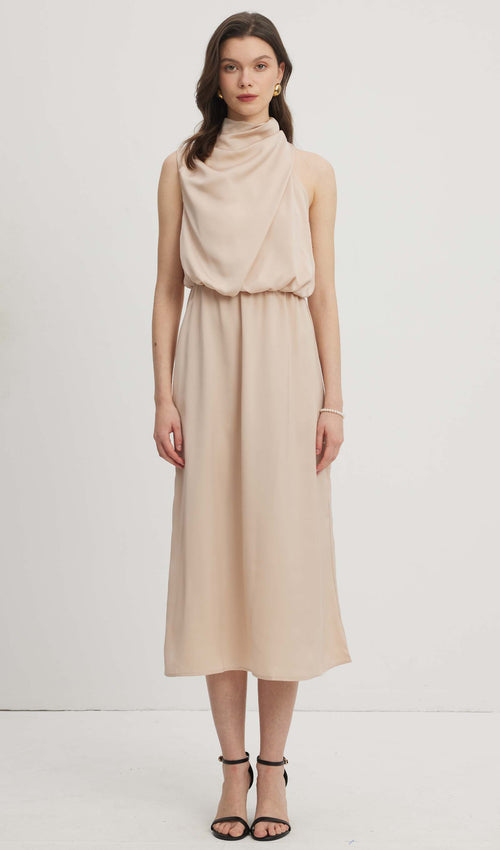 Asymmetric Satin Midi Dress