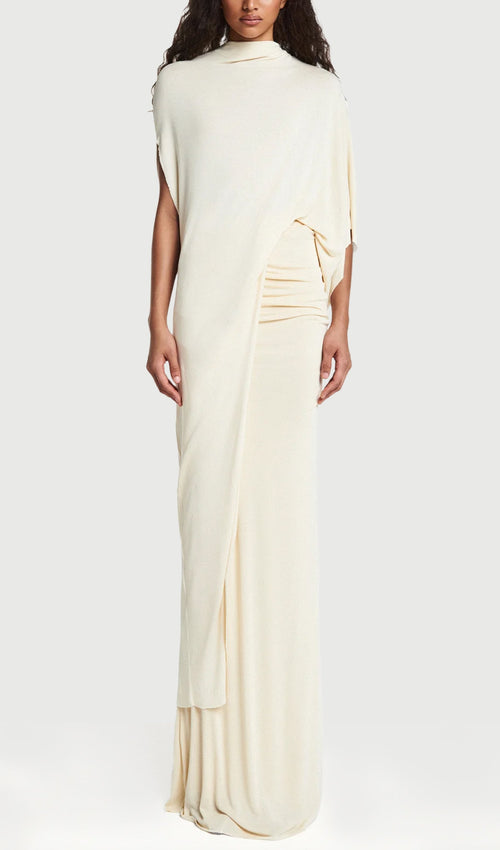 Asymmetrical Blouse & Maxi Skirt With Draped Set