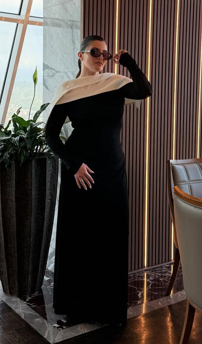 Asymmetrical Draped Shoulder Pleat Maxi Dress In Black