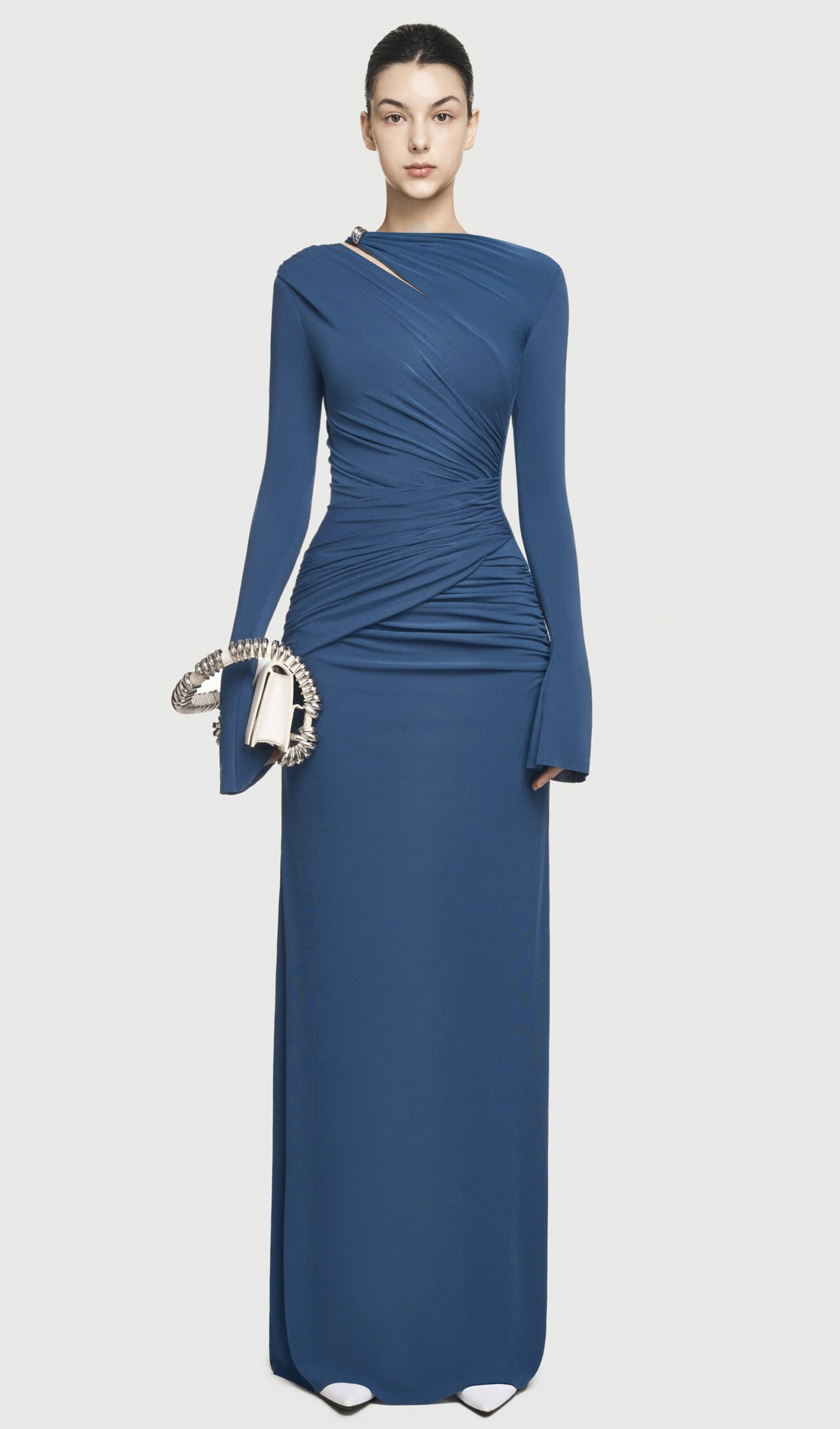 Asymmetrical Drapes Cut Out Maxi Dress In Navy