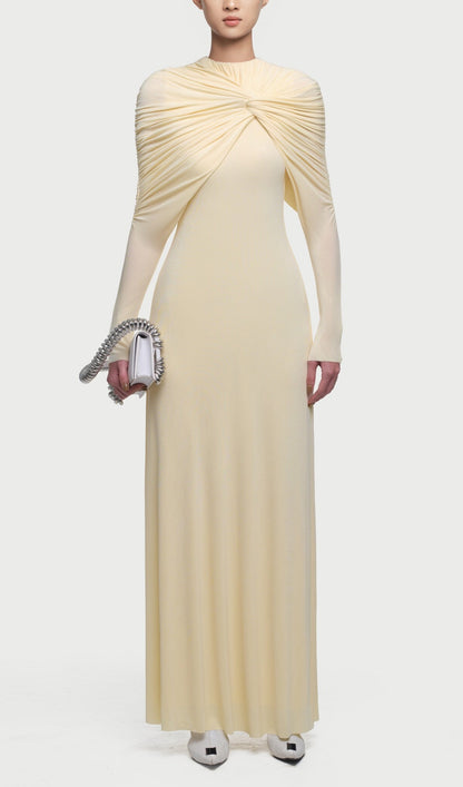 Asymmetrical Form Fitting Maxi Dress In Yellow