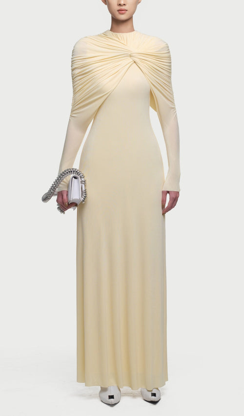 Asymmetrical Form Fitting Maxi Dress In Yellow