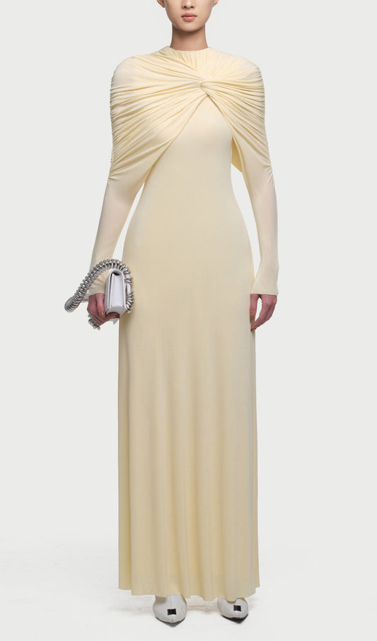 Asymmetrical Form Fitting Maxi Dress In Yellow