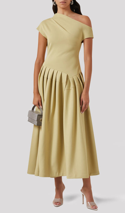 Asymmetry One Shoulder Jersey Midi Dress In Matcha