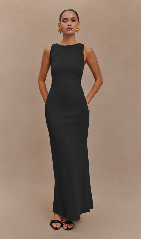 Asymmetrical Scuba Jersey Maxi Dress Black