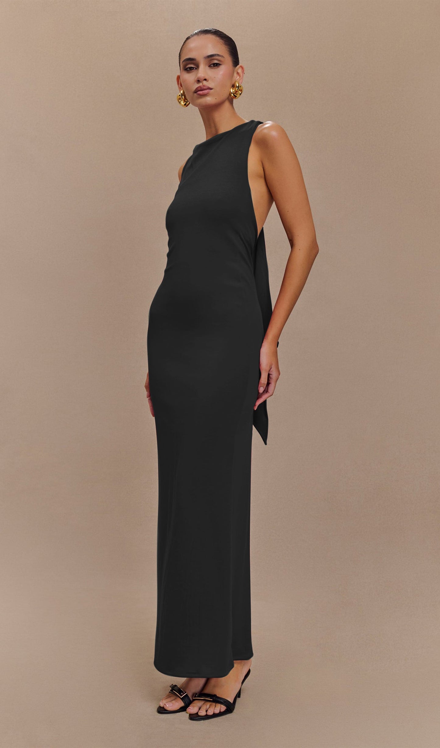 Asymmetrical Scuba Jersey Maxi Dress Black