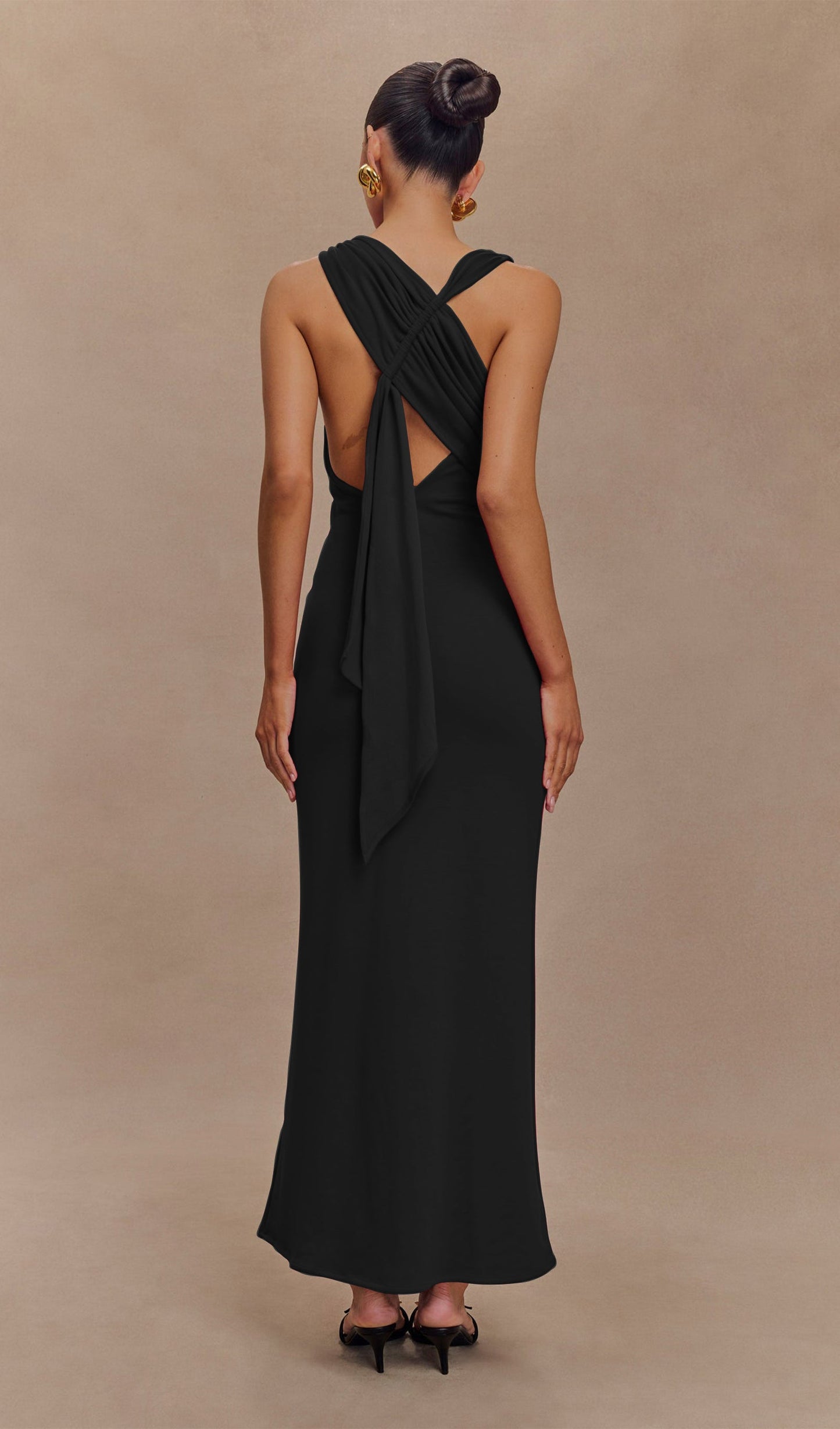 Asymmetrical Scuba Jersey Maxi Dress Black