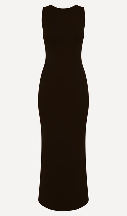Asymmetrical Scuba Jersey Maxi Dress Black