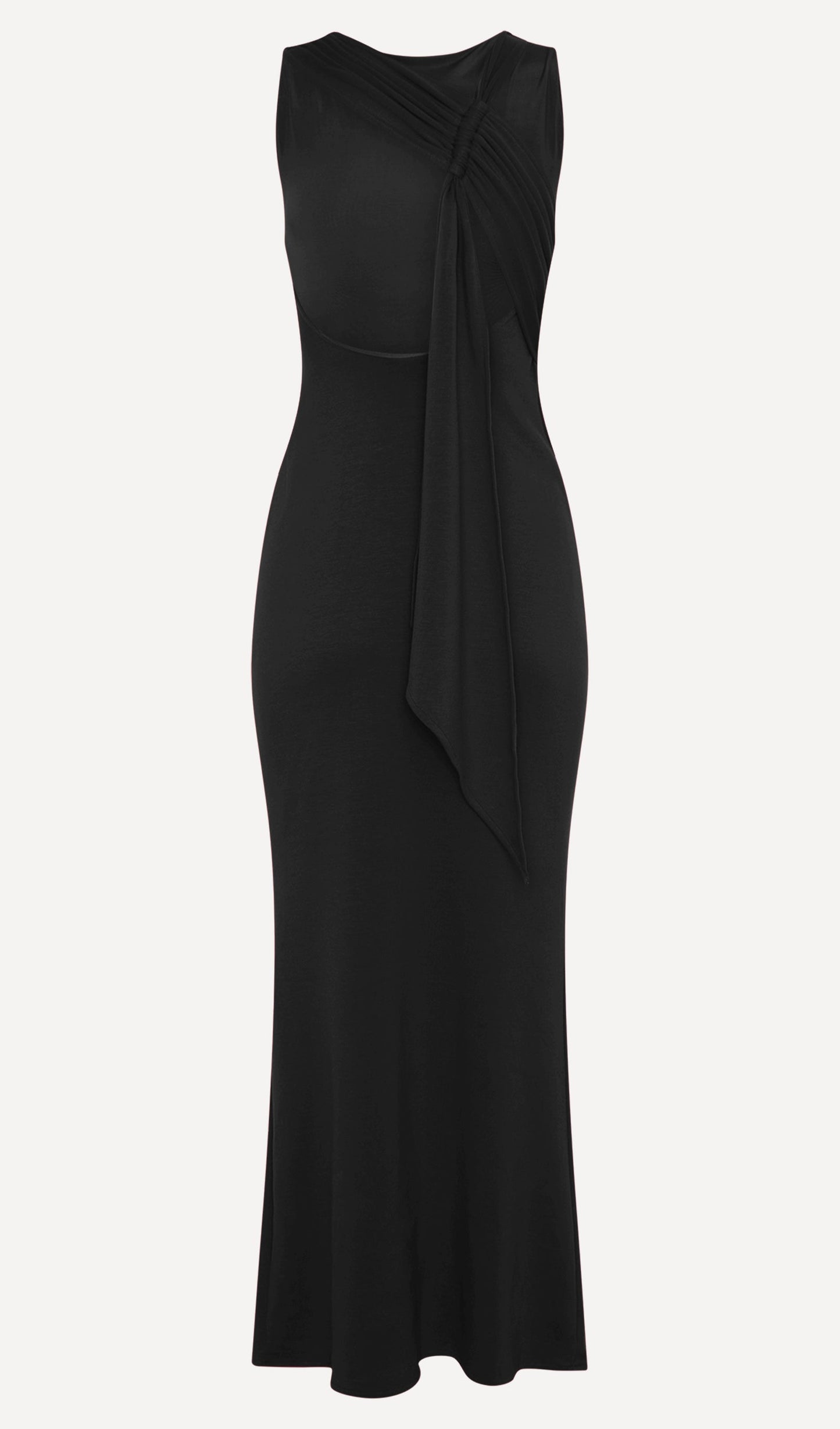 Asymmetrical Scuba Jersey Maxi Dress Black