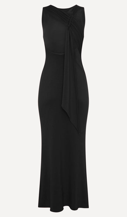 Asymmetrical Scuba Jersey Maxi Dress Black
