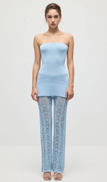 Bandage Knit Top & Crochet Knit Pants In Blue