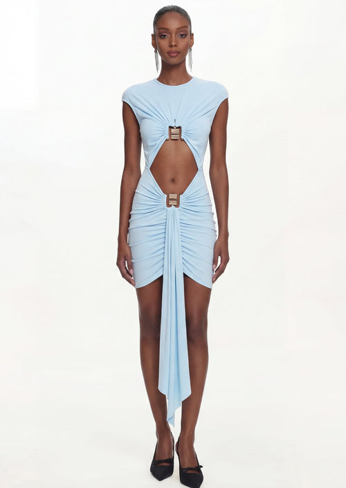 Bezel Cut Out Sleeveless Mini Dress In Blue