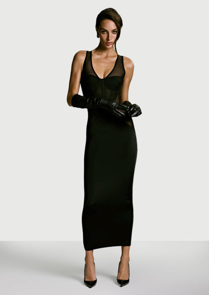 Sleeveless Black Corset Midi Dress