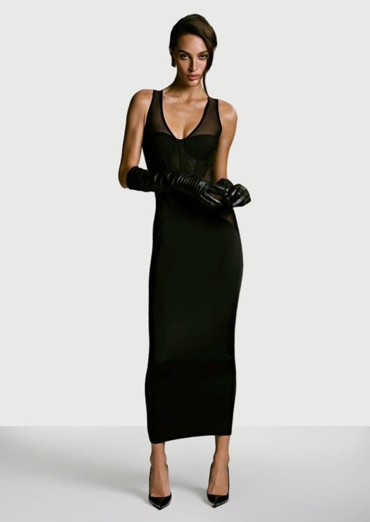 Sleeveless Black Corset Midi Dress