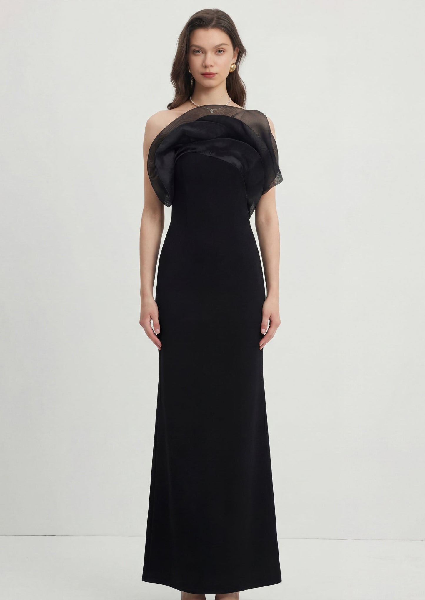 Ruffle Wave Column Maxi Dress