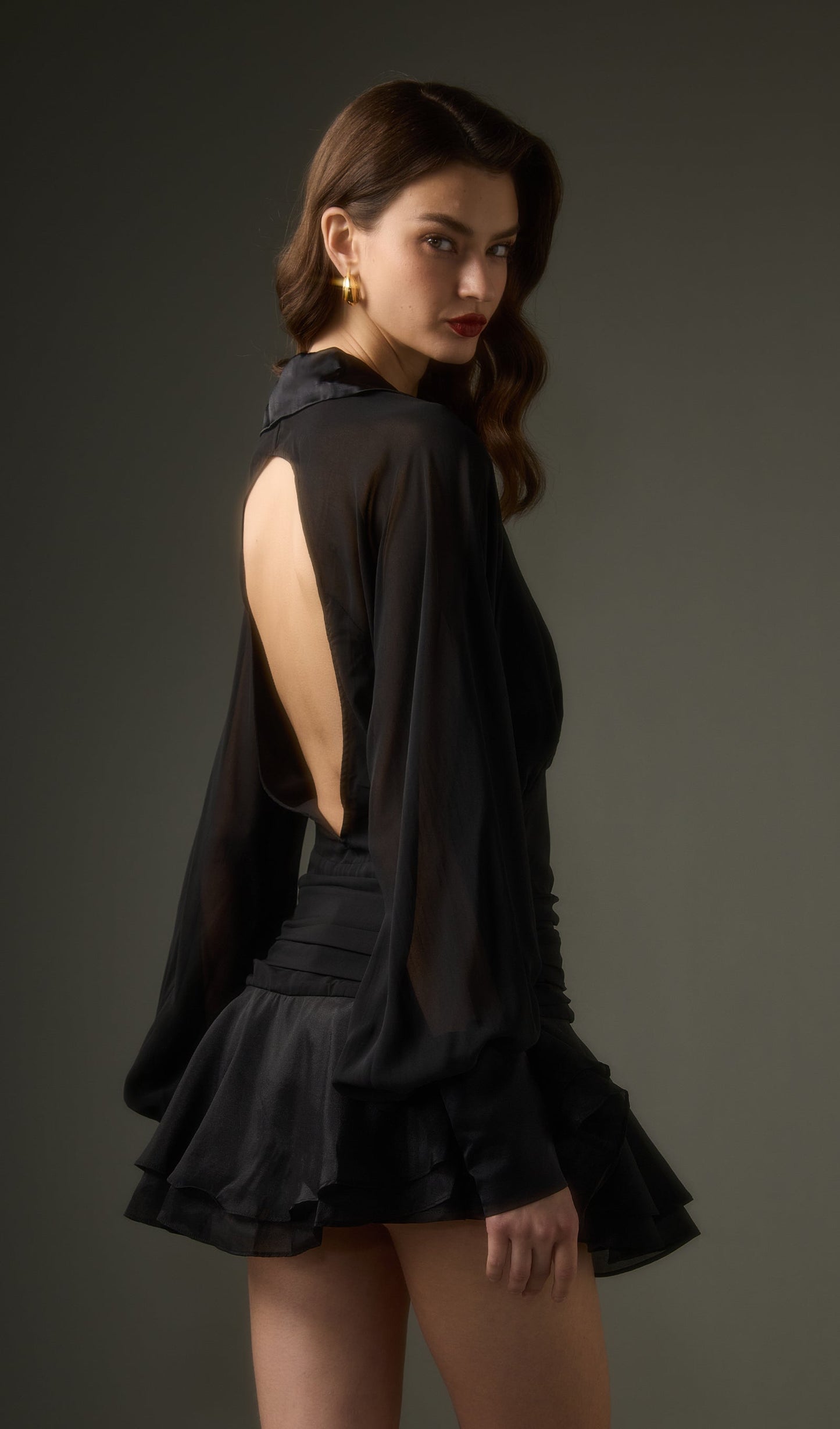 Black Lantern Sleeve Mini Dress