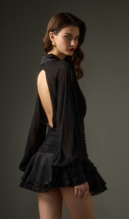 Black Lantern Sleeve Mini Dress