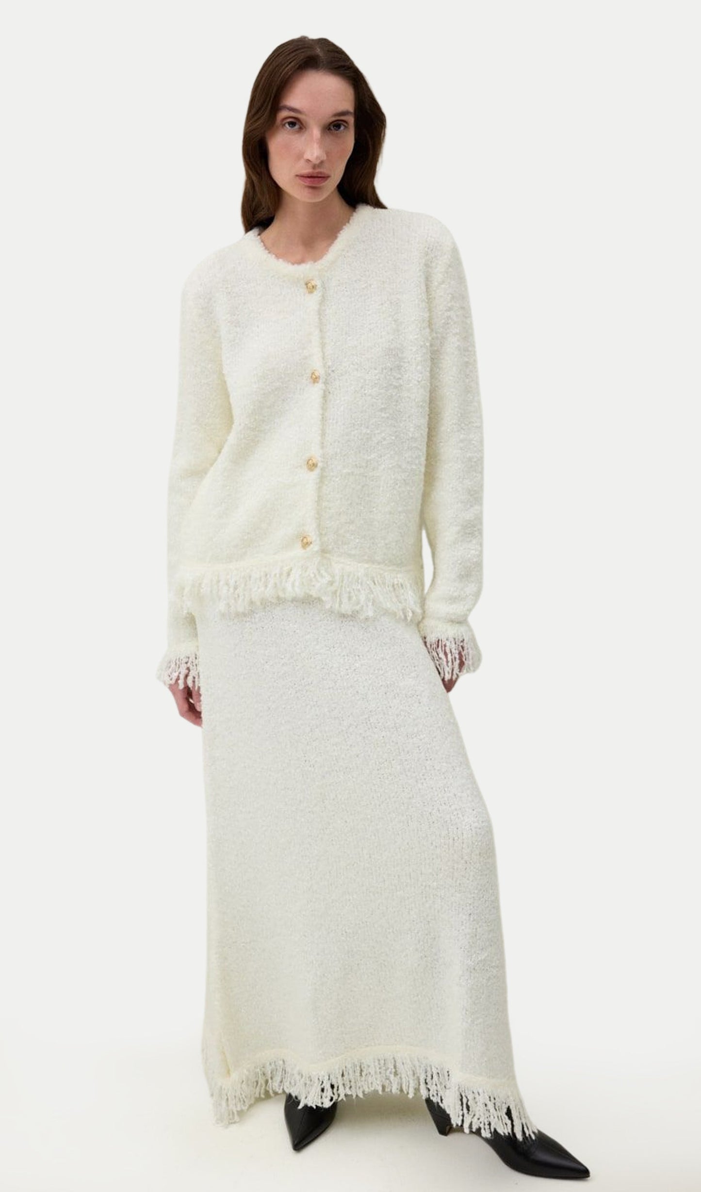 Boucle Top &  Maxi Skirt Set With Fringe