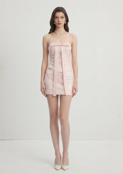 Bow Sleeveless Sequin Two Piece Set In Pink