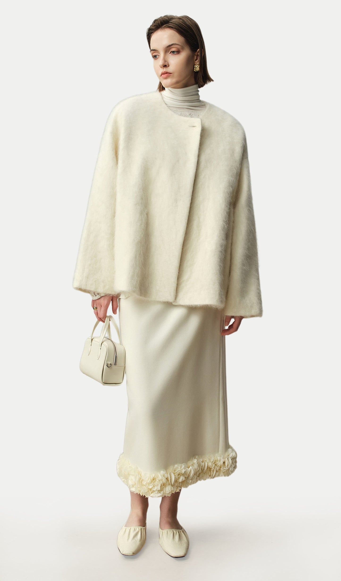 Boxy Brushed Wool One-Button Jacket