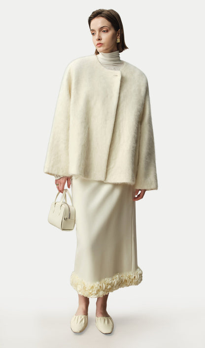 Boxy Brushed Wool One-Button Jacket