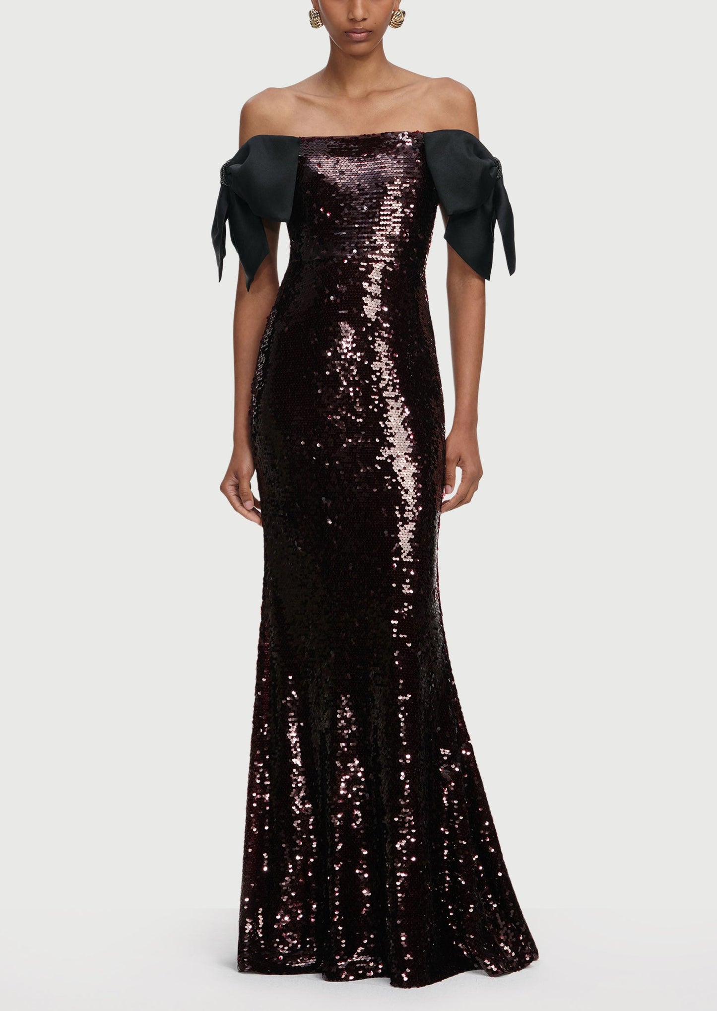 Brown Sequin Bow Maxi Dress