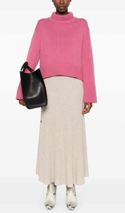 Buttons Ribbed Maxi Skirt