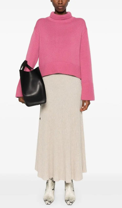 Buttons Ribbed Maxi Skirt