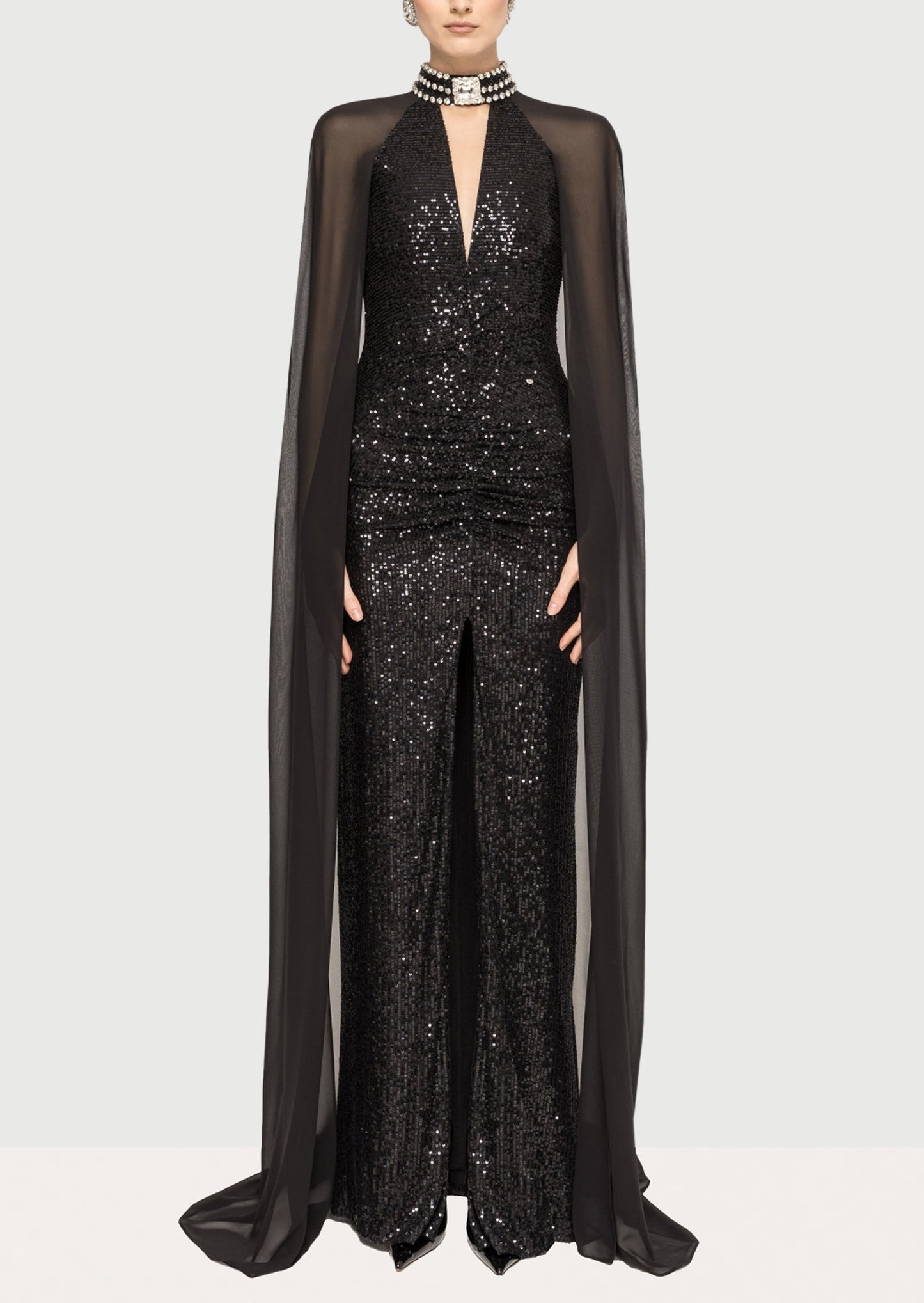 Layali Rose Cape Design Sequin Maxi Dress