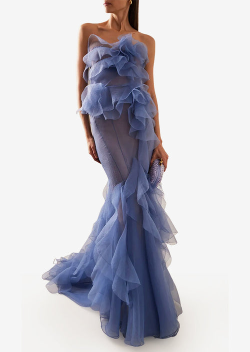 Chiffon Ruffle Off Shoulder Maxi Dress